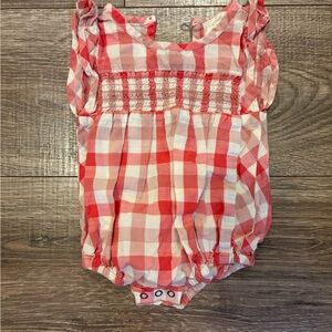 Gingham Smocked Baby Romper - Pink & White